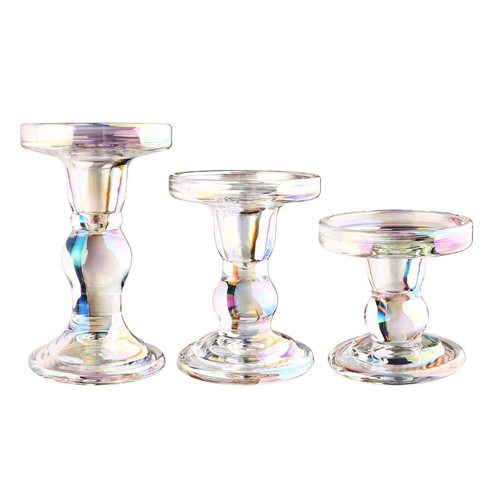 6-Piece Set of Glass Candlestick, Crystal Candlestick Holder Holder and Conical Candle, Christmas Candle Holder Decoration, Family Living Room Wedding Candle Holder (Clear 2sets)