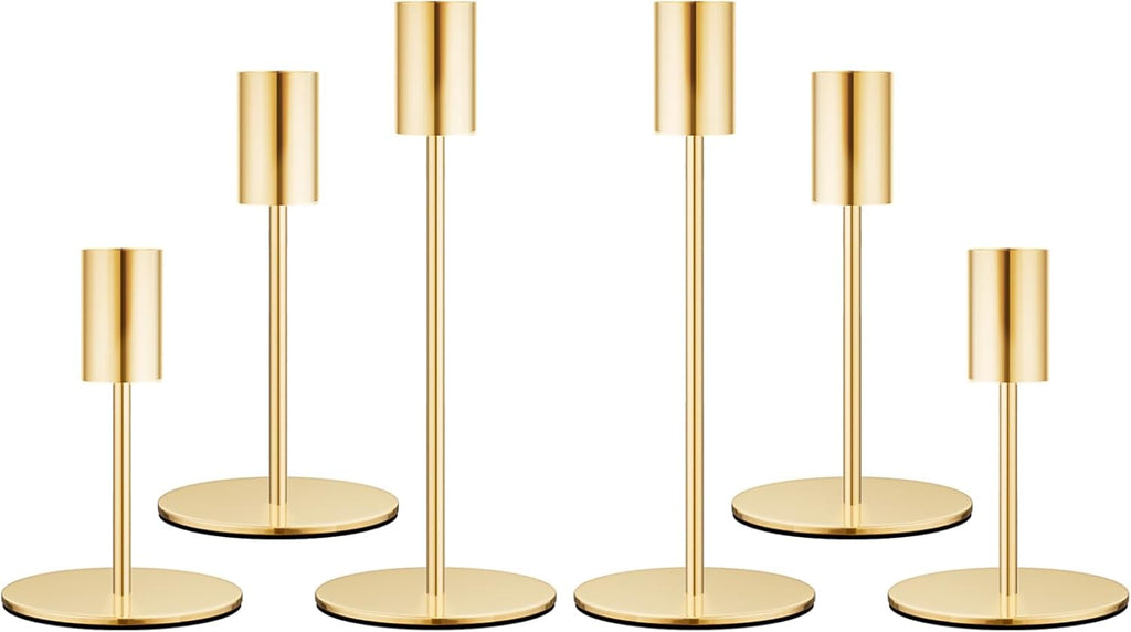 zeochyni Set of 6 French Gold Taper Candle Holders Candlestick Holders, Decor Candle Stick Candle Holder for Table or Mantel Centerpiece, Wedding, Dinning, Party Home Decor