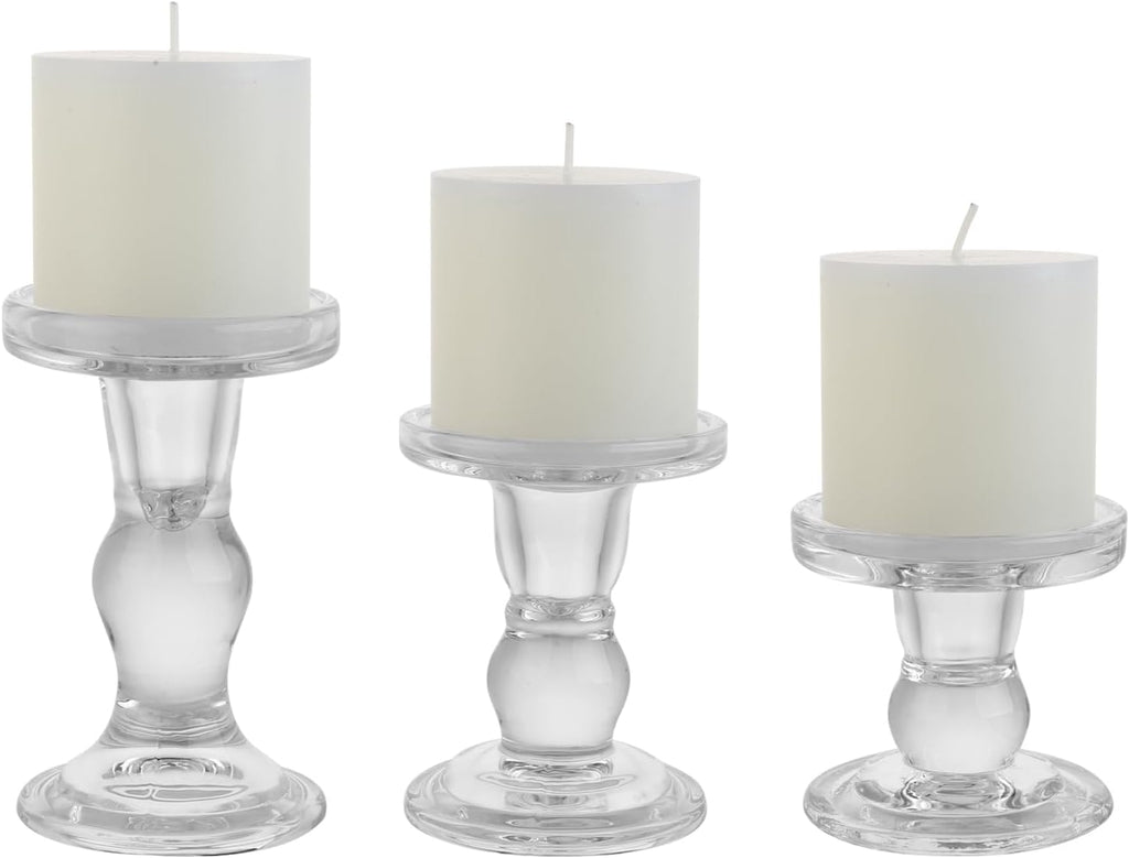 6-Piece Set of Glass Candlestick, Crystal Candlestick Holder Holder and Conical Candle, Christmas Candle Holder Decoration, Family Living Room Wedding Candle Holder (Clear 2sets)