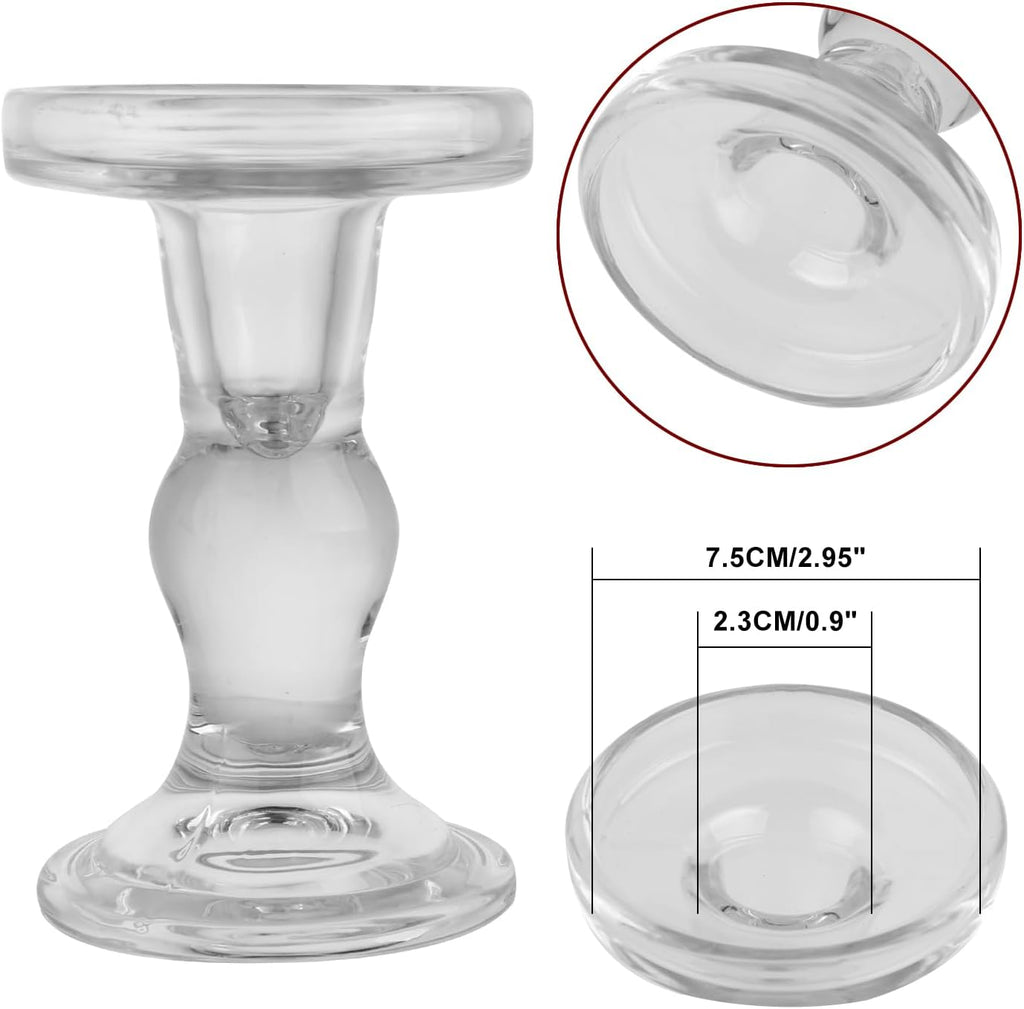 6-Piece Set of Glass Candlestick, Crystal Candlestick Holder Holder and Conical Candle, Christmas Candle Holder Decoration, Family Living Room Wedding Candle Holder (Clear 2sets)