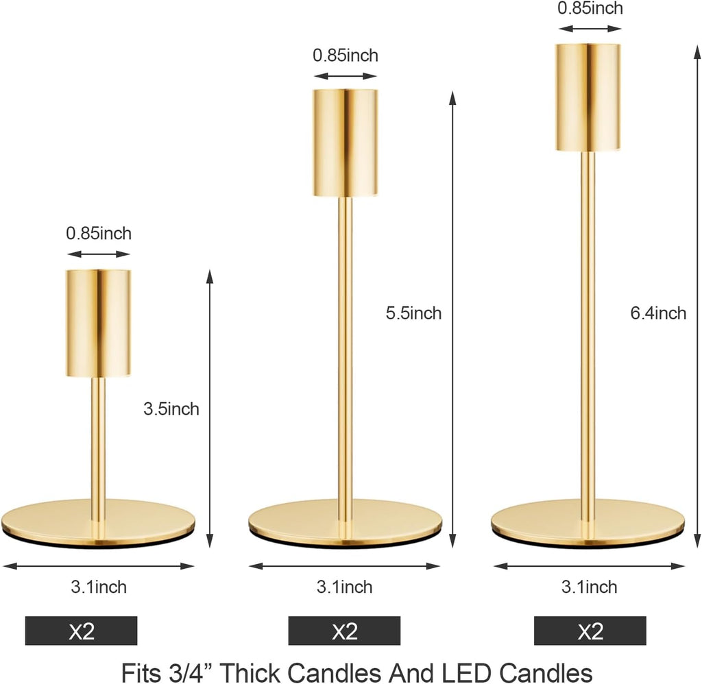 zeochyni Set of 6 French Gold Taper Candle Holders Candlestick Holders, Decor Candle Stick Candle Holder for Table or Mantel Centerpiece, Wedding, Dinning, Party Home Decor