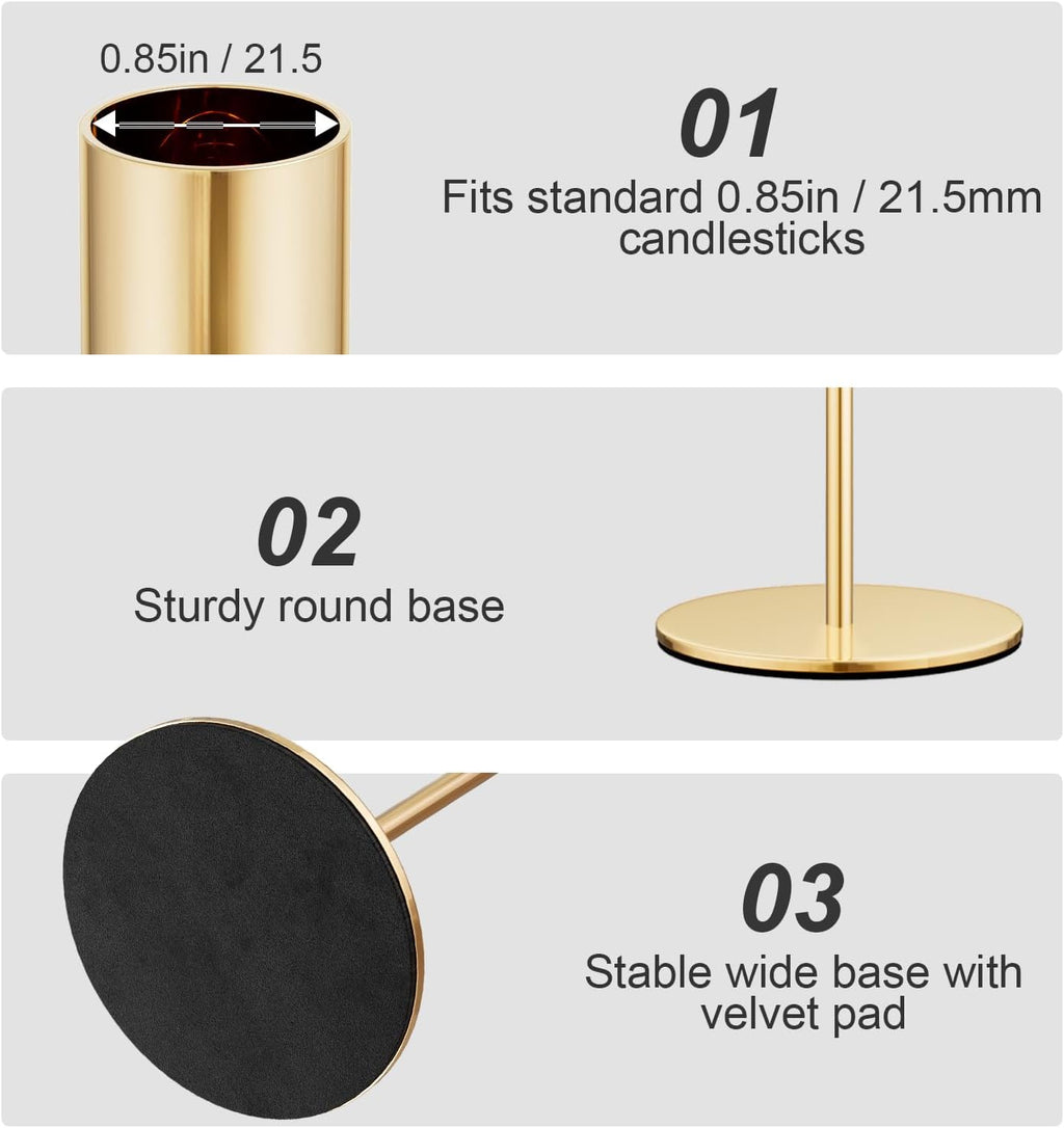 zeochyni Set of 6 French Gold Taper Candle Holders Candlestick Holders, Decor Candle Stick Candle Holder for Table or Mantel Centerpiece, Wedding, Dinning, Party Home Decor