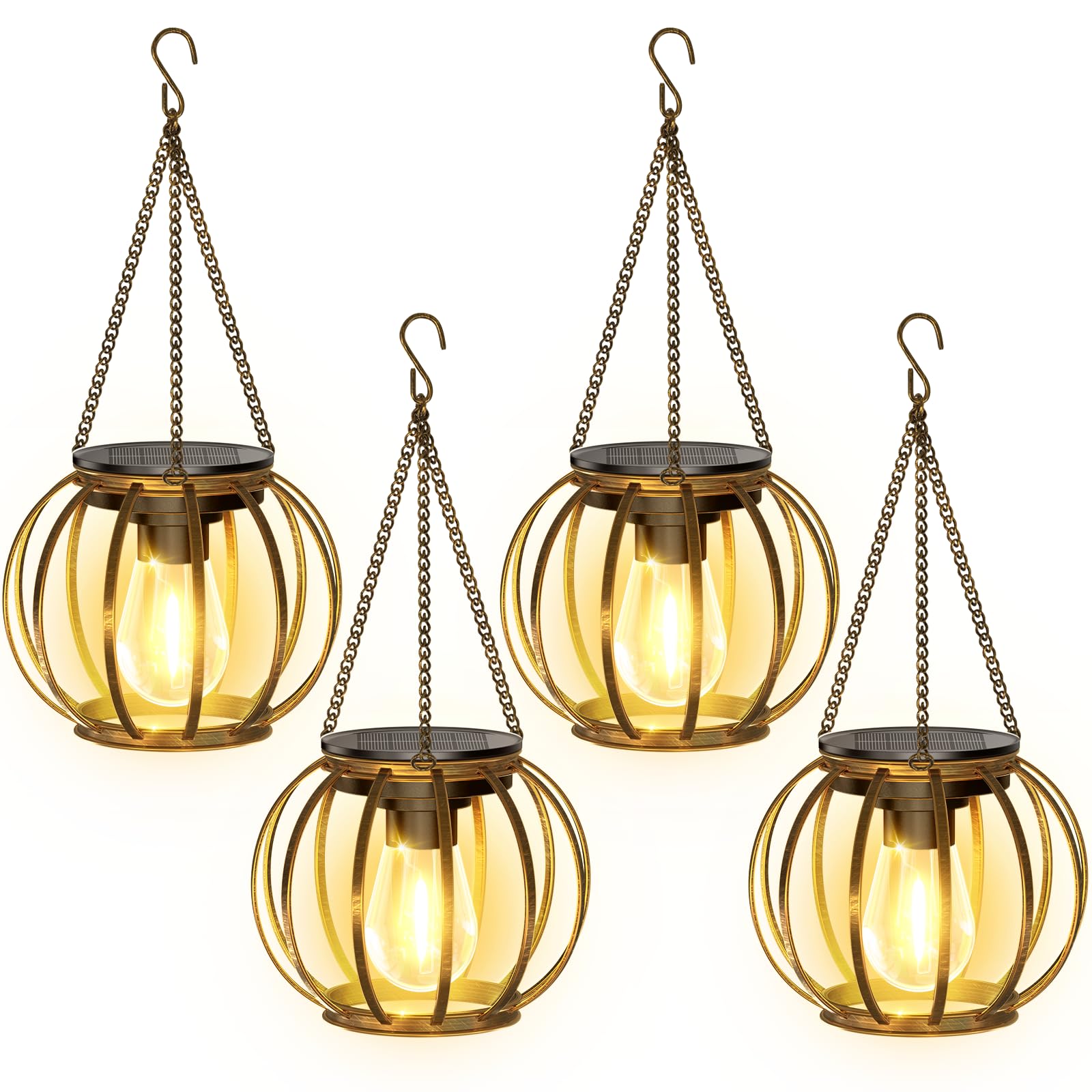 KOOPER Solar Lanterns Outdoor Waterproof, Upgraded Metal Hanging Solar Lights Outdoor Lanterns, Brighter Auto On/Off Outdoor Hanging Lantern for Yard Patio Pathway Porch Garden Decor 2 Pack