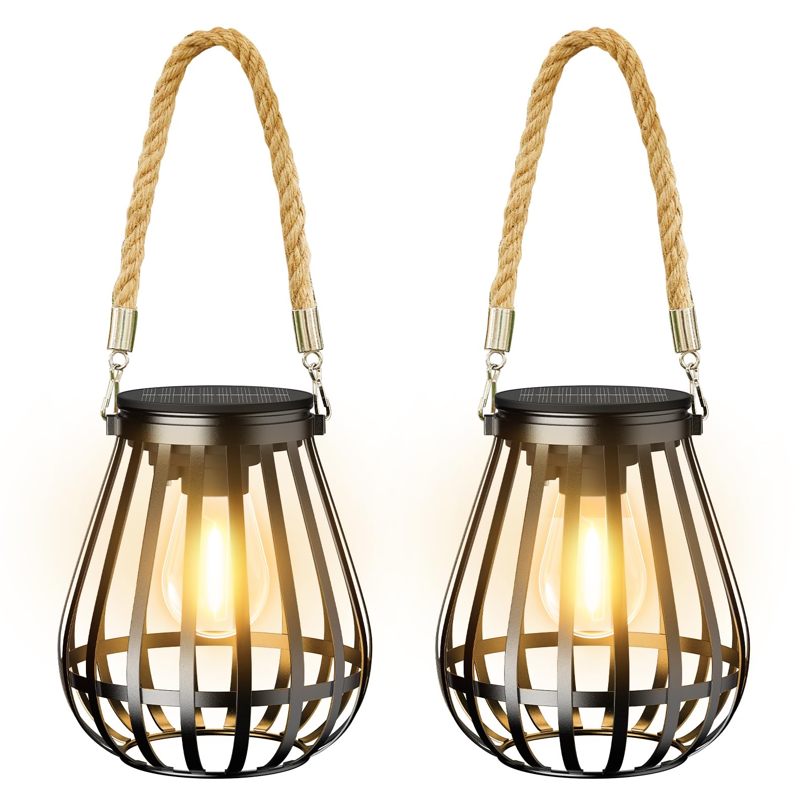 Solar Hanging Lanterns Outdoor Waterproof: 4 Pack Metal Solar-Powered Lights with Hook, Bright Warm Lantern Decor for Outside, Classic Outdoor Lighting for Yard Garden Patio Porch Balcony Decorations