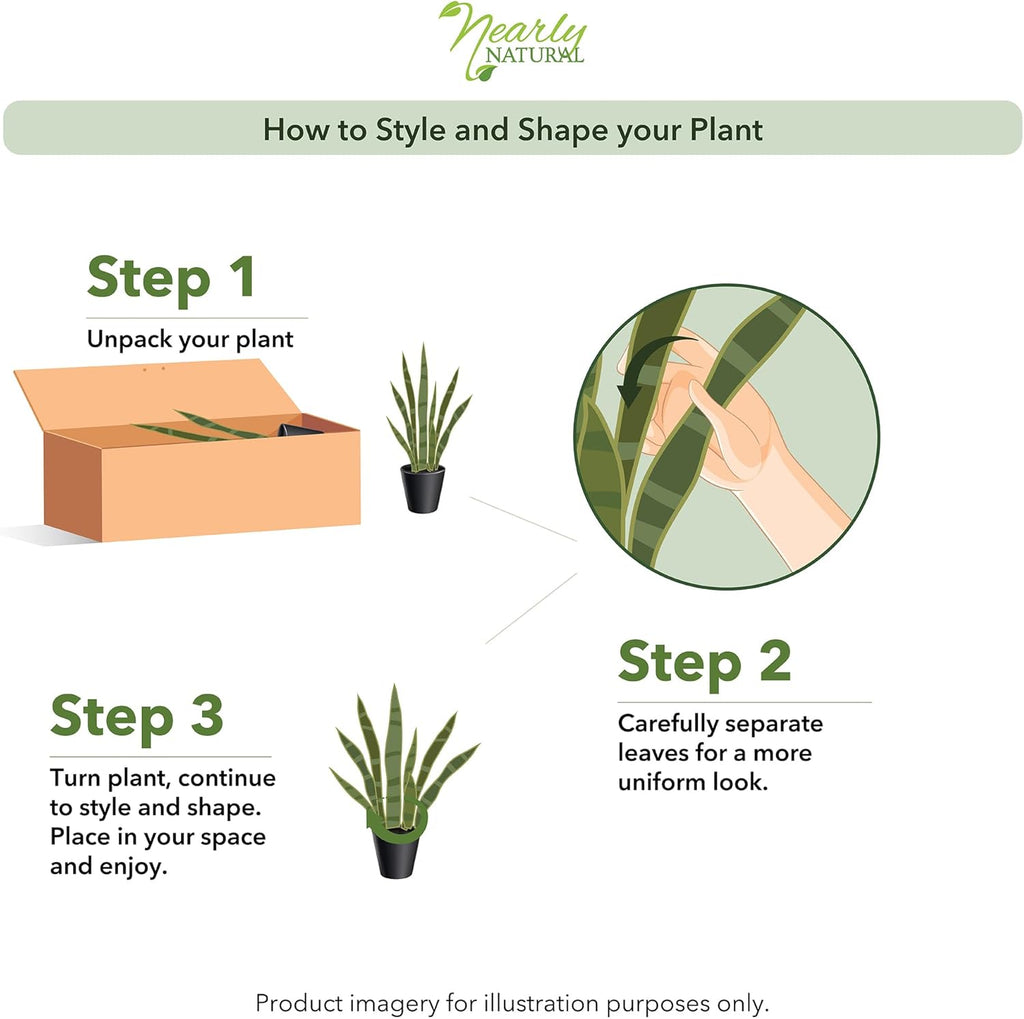 Nearly Natural 35in Artificial Snake Plant, Sansevieria Faux Greenery with Black Planter for Indoor Home Office Decor, Low Maintenance