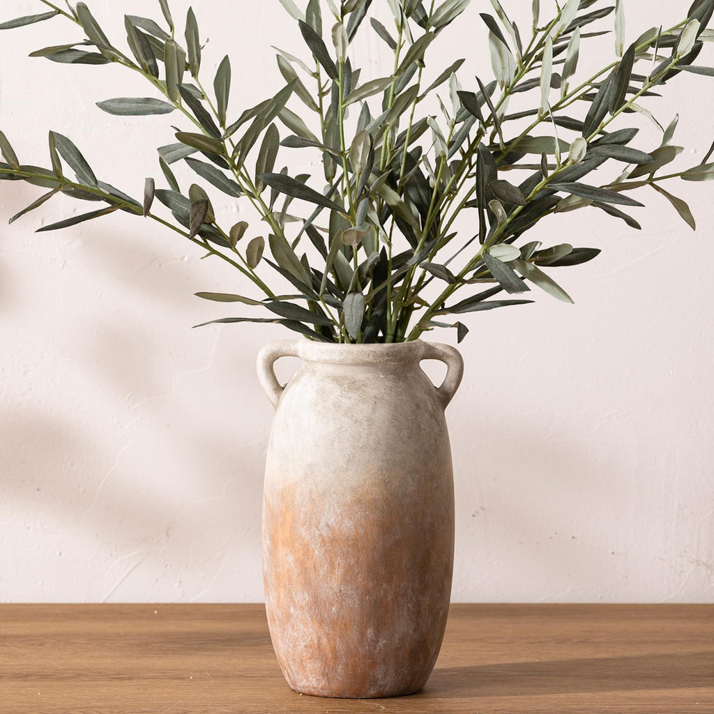 Dobbyby Ceramic Flower Vase 7.6 inch Farmhouse Rustic Vase Decorative Pottery Terracotta Vases for Home Decor Table Mantle Fireplace Living Room Bathroom Wedding Centerpiece (Whitewashed)