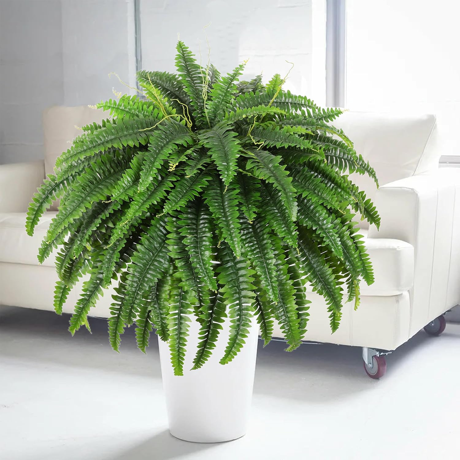Dkaltm Single Silky Artificial Boston Fern Bush, 49Inch Large Artificial Ferns for Outdoors, Large Faux Ferns Artificial Plants,Suitable for Decorating Office, Living Room Faux Greenery,95Branches