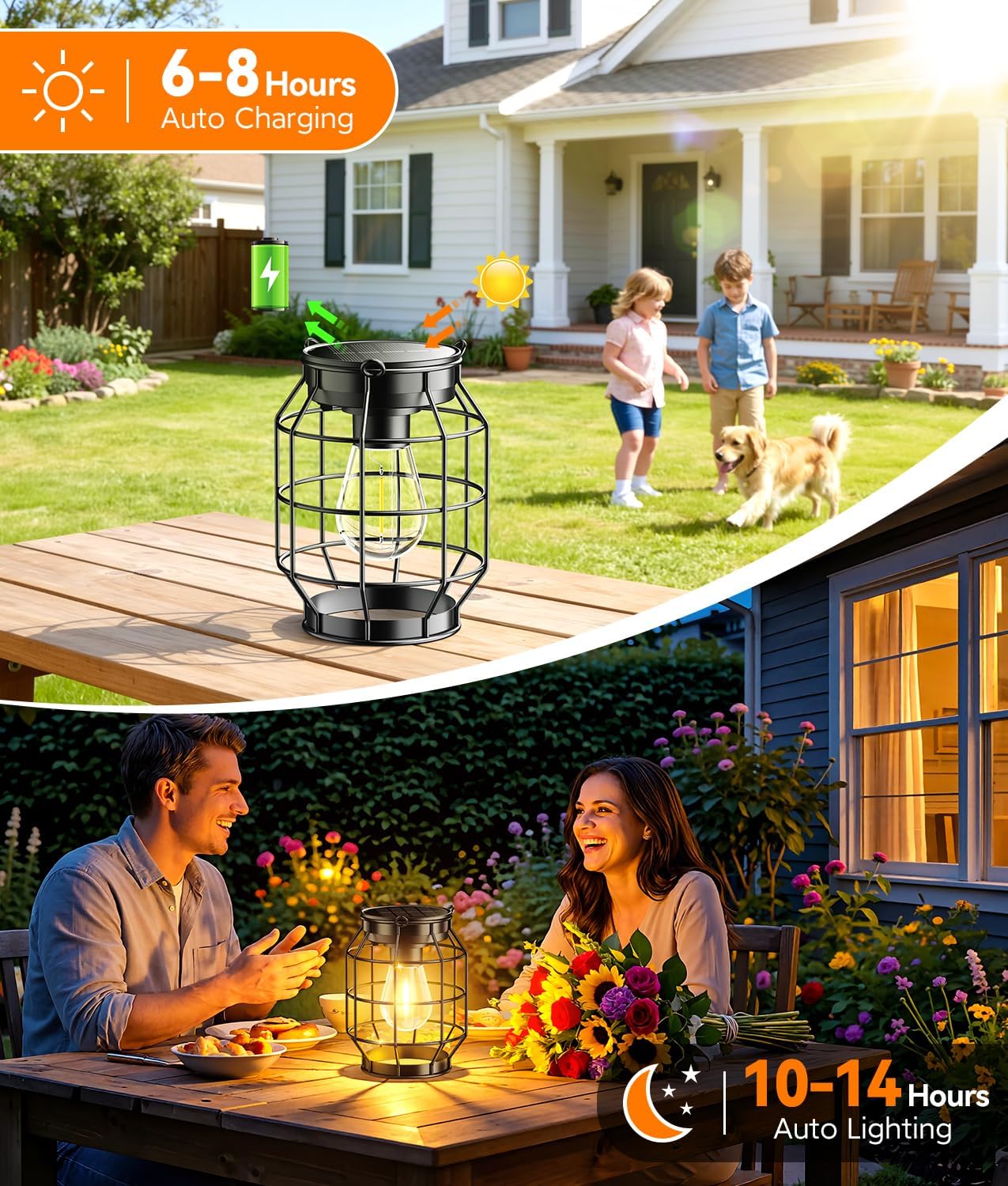 KOOPER Solar Lanterns Outdoor Waterproof, Upgraded Metal Hanging Solar Lights Outdoor Decorative, Brighter Outdoor Hanging Lantern for Yard Patio Pathway Porch Garden Decor, Gift for Women Mom 2 Pack