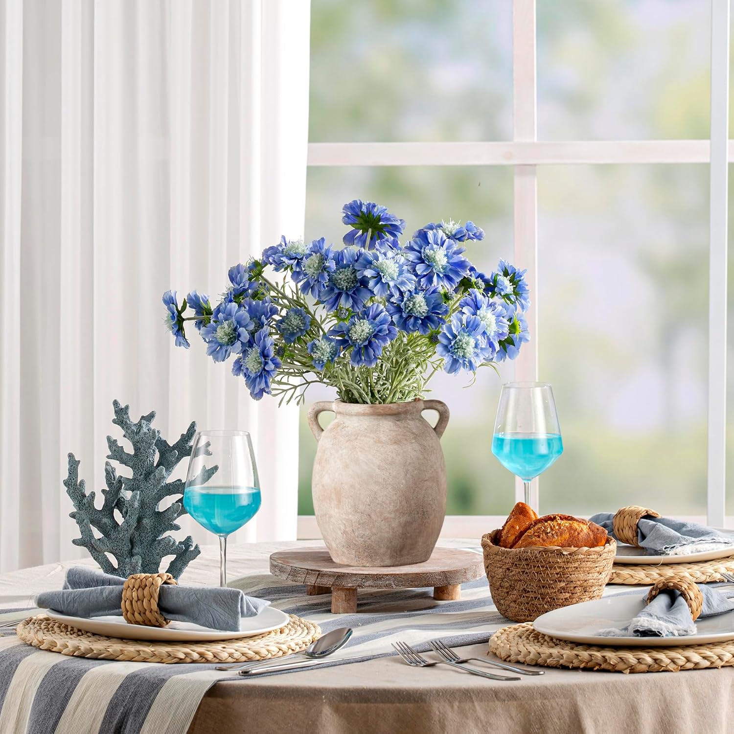 Dobbyby Ceramic Flower Vase 7.6 inch Farmhouse Rustic Vase Decorative Pottery Terracotta Vases for Home Decor Table Mantle Fireplace Living Room Bathroom Wedding Centerpiece (Whitewashed)