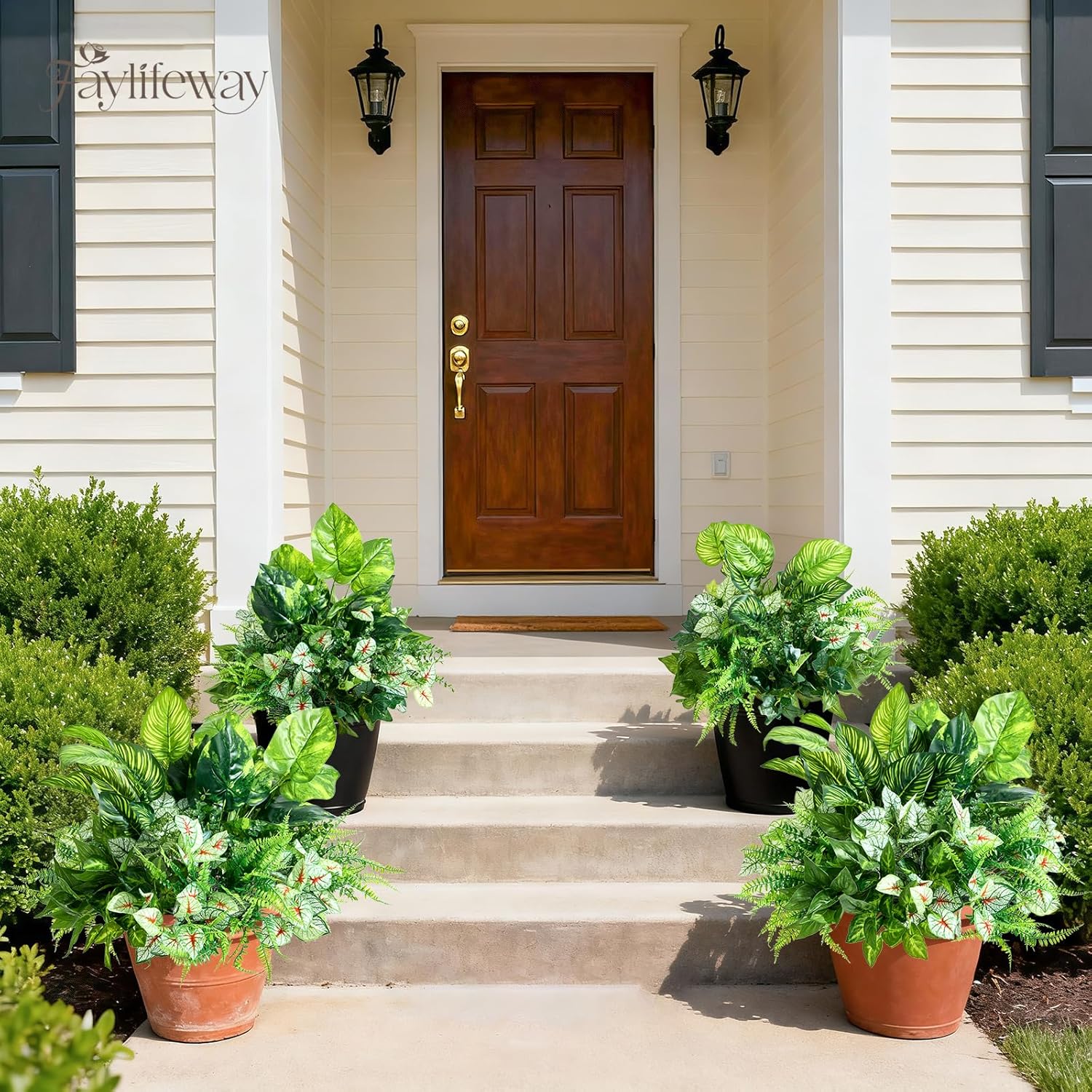 12 Bundles Artificial Plants Outdoor,UV Resistant Fake Greenery Stems with Large Shrubs Faux Plastic Plant for Outside Front Porch Planters Garden Window Box Patio Decor(Pot Not Included)