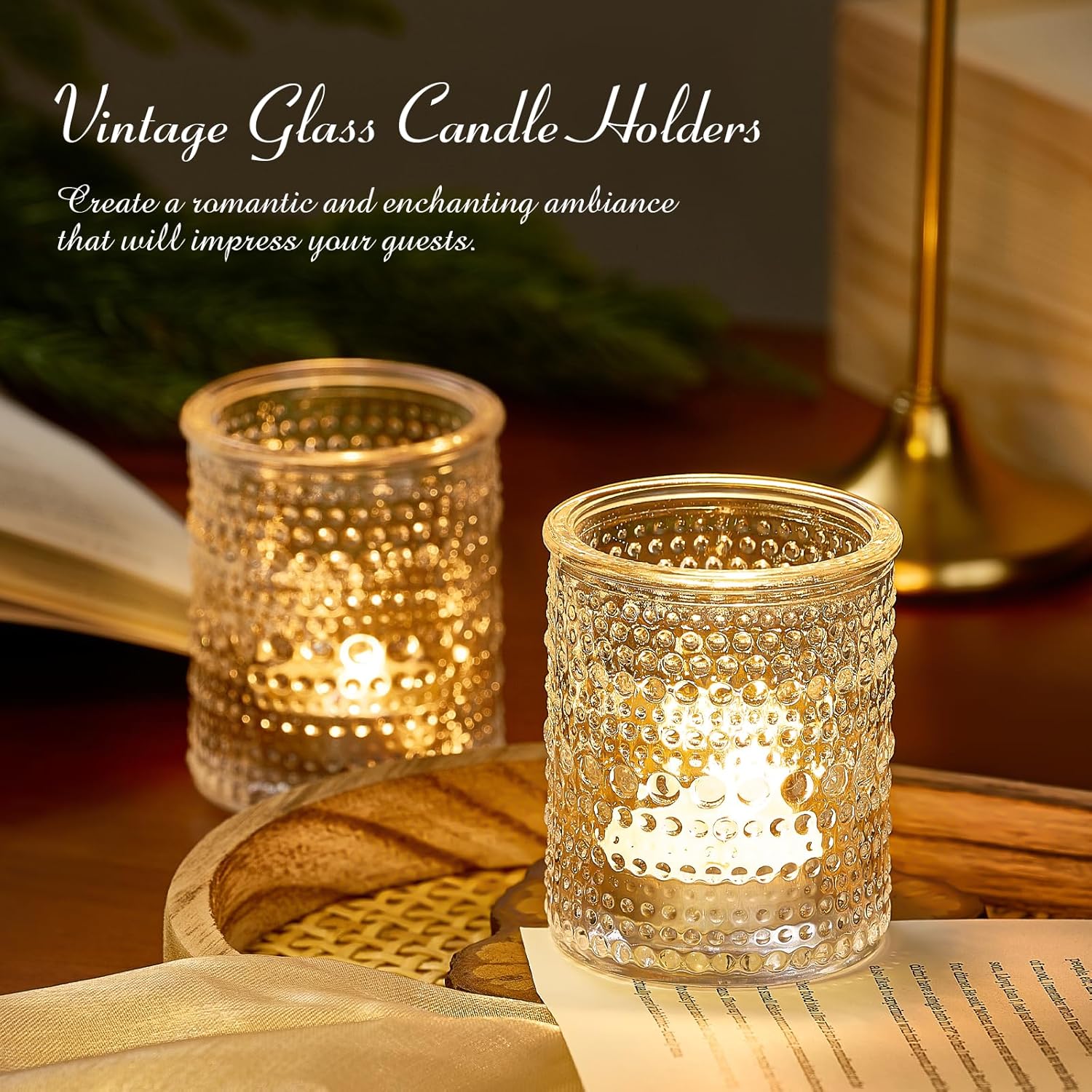 24 Pack Clear Glass Votive Candle Holders, Vintage Candle Holder for Floating Candle, Tealight Candle Holder for Table Centerpieces Home Bridal Shower Birthday Christmas Wedding Party Table Decoration