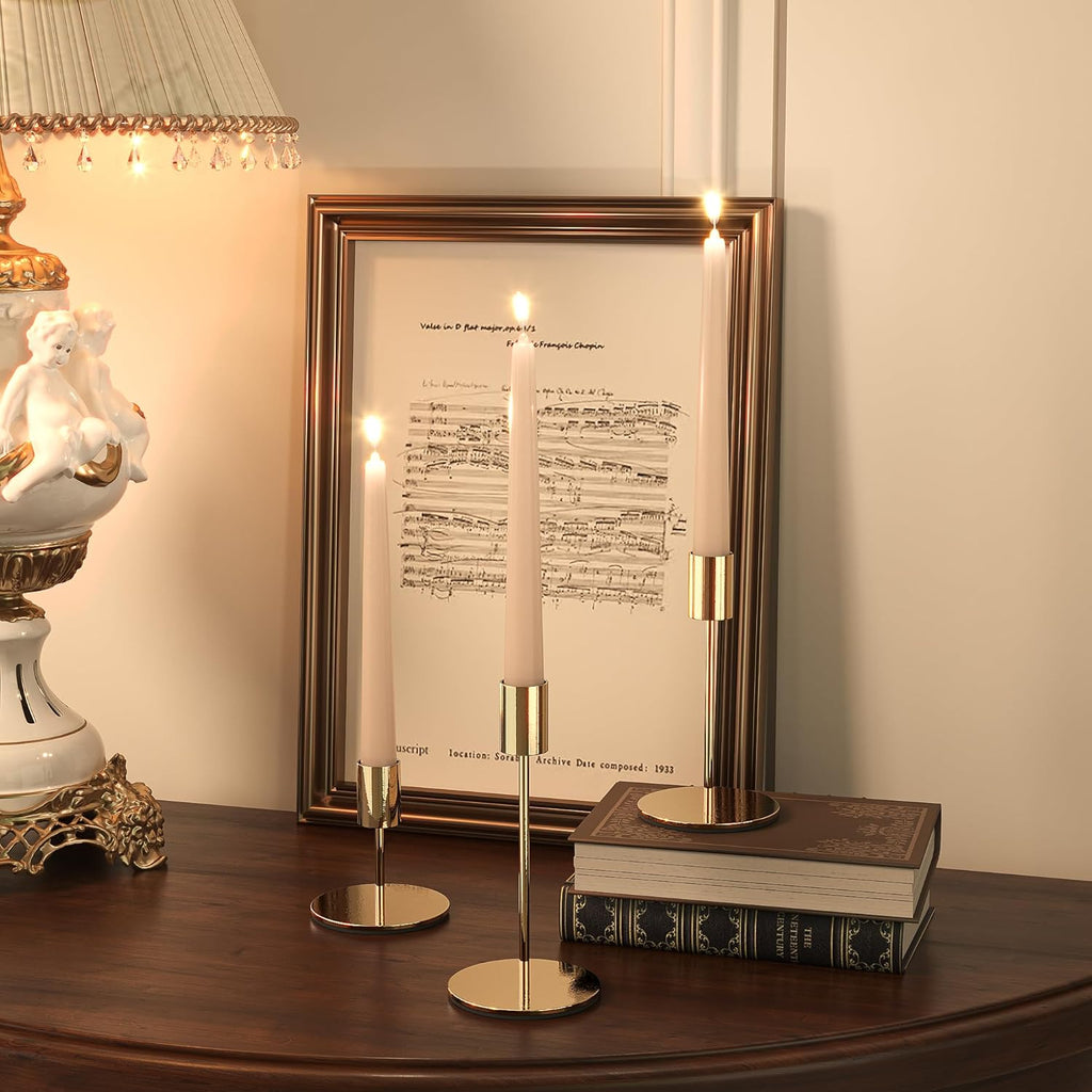 zeochyni Set of 6 French Gold Taper Candle Holders Candlestick Holders, Decor Candle Stick Candle Holder for Table or Mantel Centerpiece, Wedding, Dinning, Party Home Decor