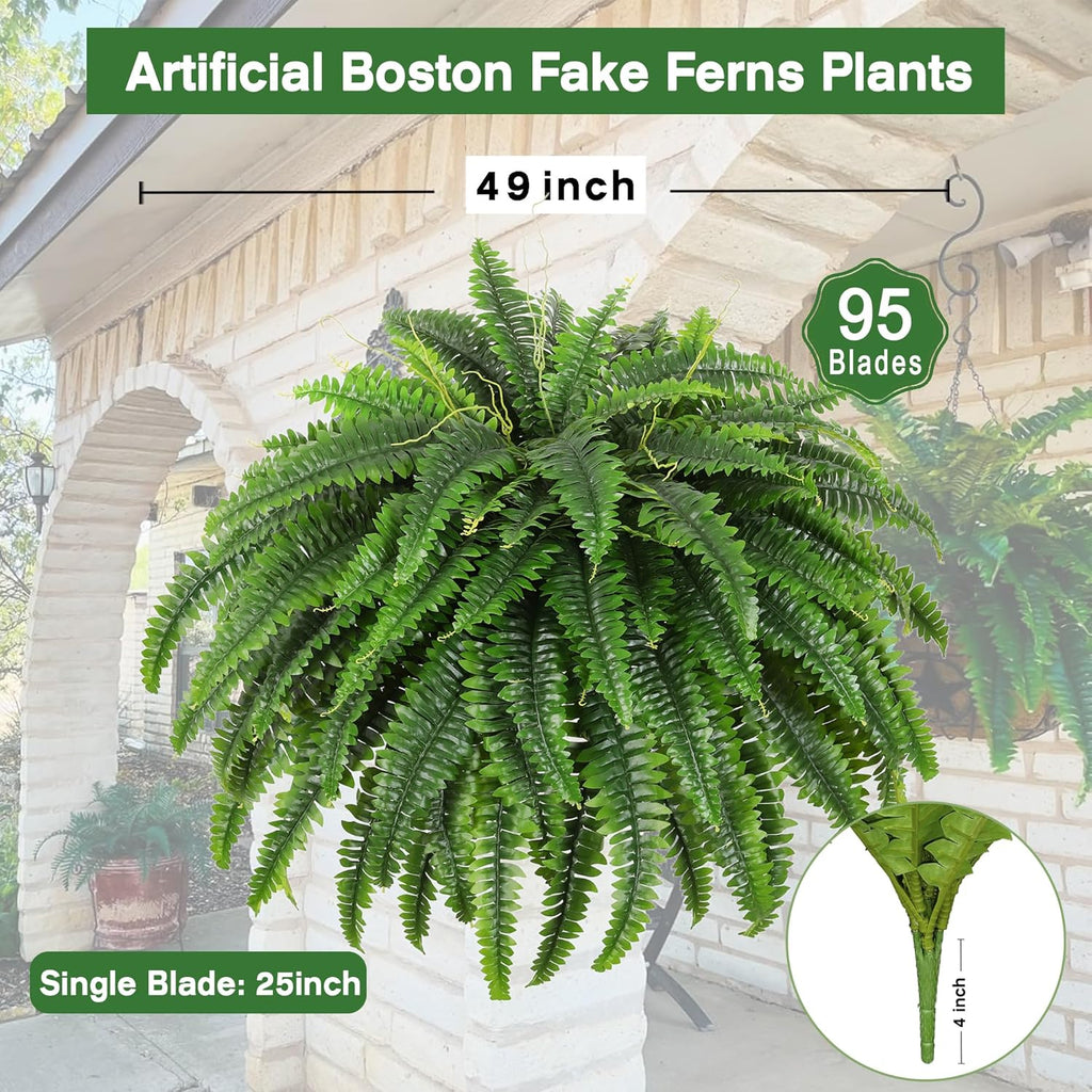 Dkaltm Single Silky Artificial Boston Fern Bush, 49Inch Large Artificial Ferns for Outdoors, Large Faux Ferns Artificial Plants,Suitable for Decorating Office, Living Room Faux Greenery,95Branches