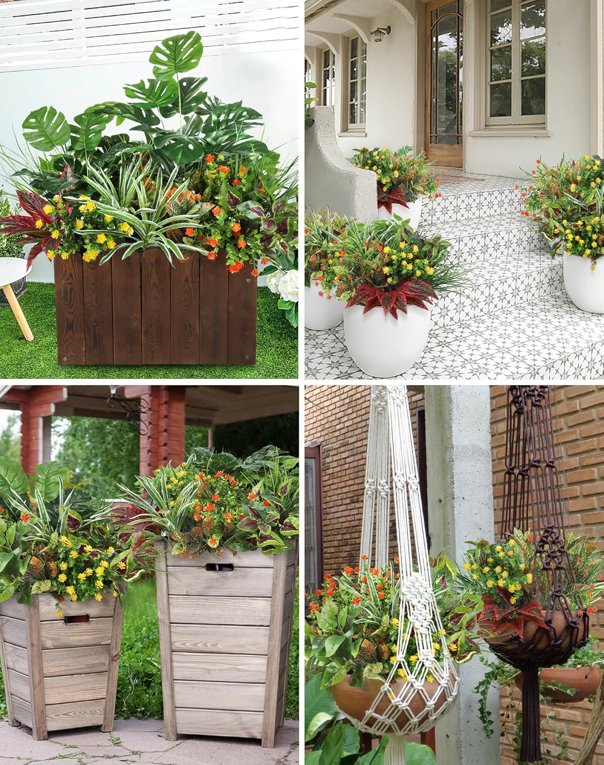 Ouddy Decor 18 Pcs Artificial Plants Outdoor, Fake Boxwood Plants UV Resistant Artificial Flowers Greenery Stems Faux Shrubs for Indoor Outdoor Porch Patio Garden Spring Summer Home Decor