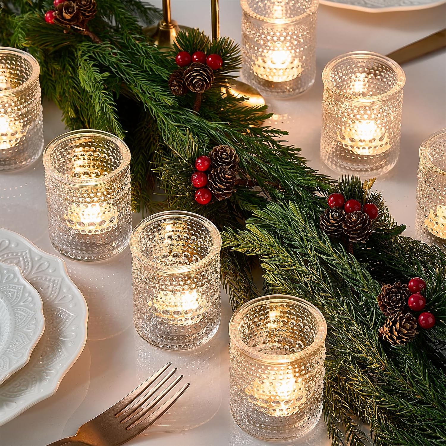 24 Pack Clear Glass Votive Candle Holders, Vintage Candle Holder for Floating Candle, Tealight Candle Holder for Table Centerpieces Home Bridal Shower Birthday Christmas Wedding Party Table Decoration