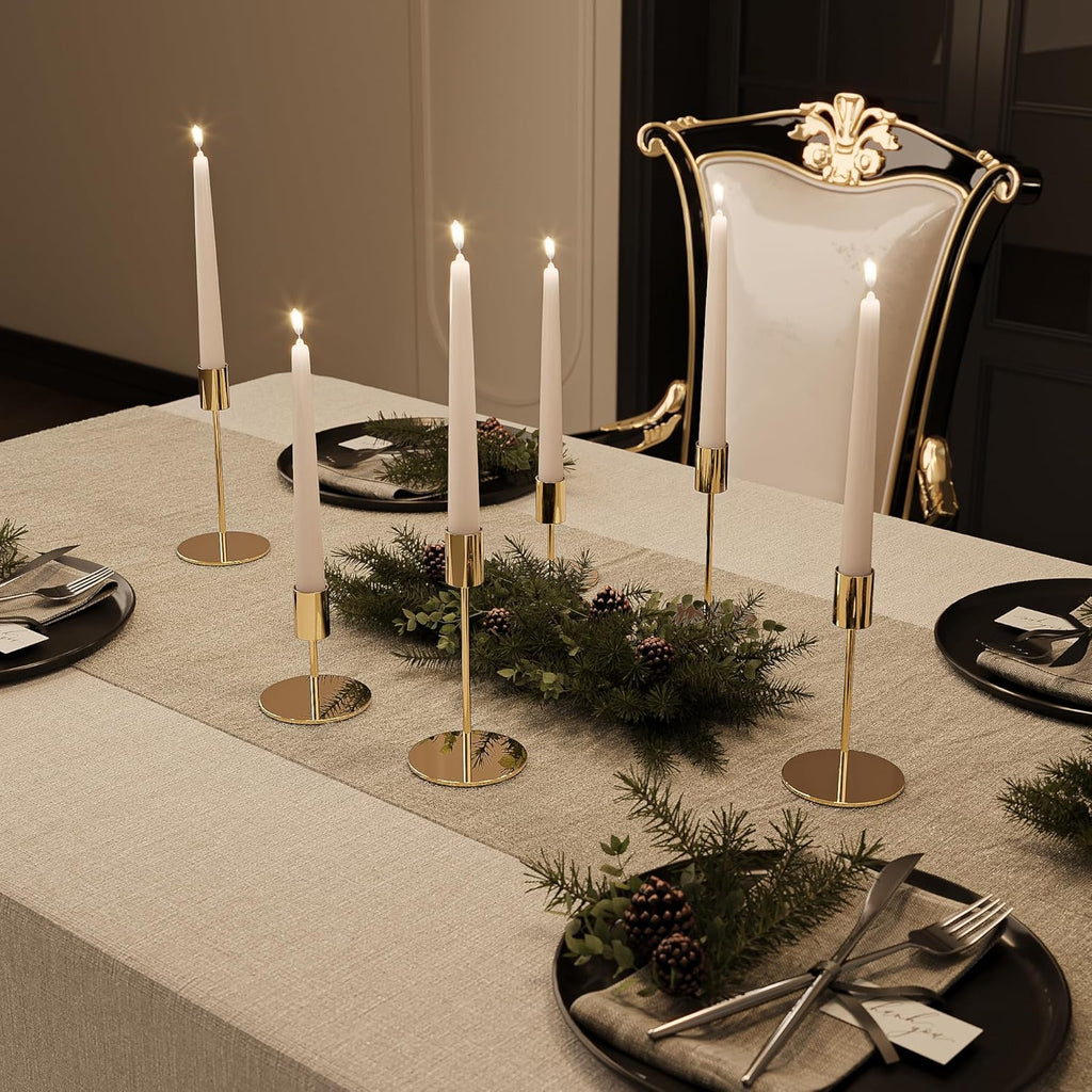 zeochyni Set of 6 French Gold Taper Candle Holders Candlestick Holders, Decor Candle Stick Candle Holder for Table or Mantel Centerpiece, Wedding, Dinning, Party Home Decor